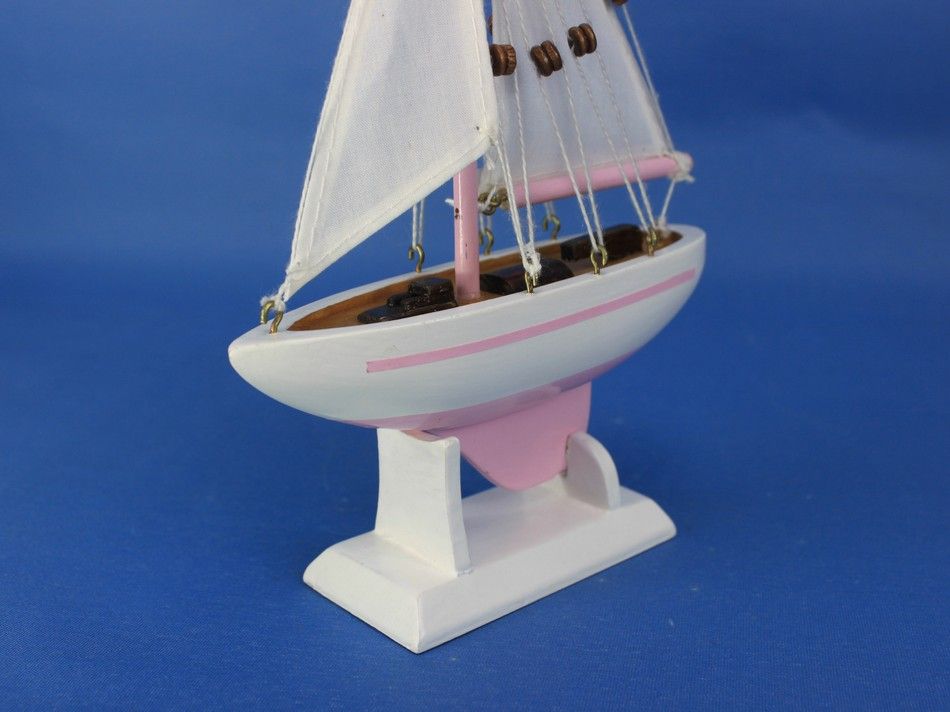 Wooden Pink Pacific Sailer Model Sailboat Decoration 9""