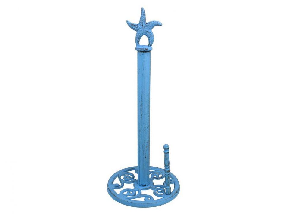 Rustic Light Blue Cast Iron Starfish Paper Towel Holder 15""
