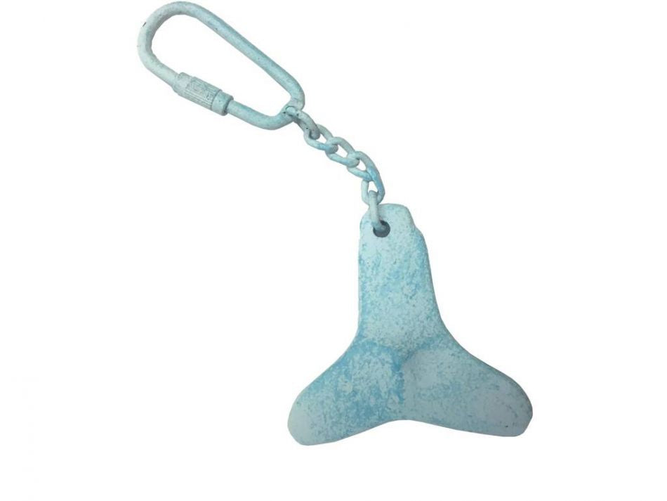 Light Blue Whitewashed Cast Iron Propeller Key Chain 5""