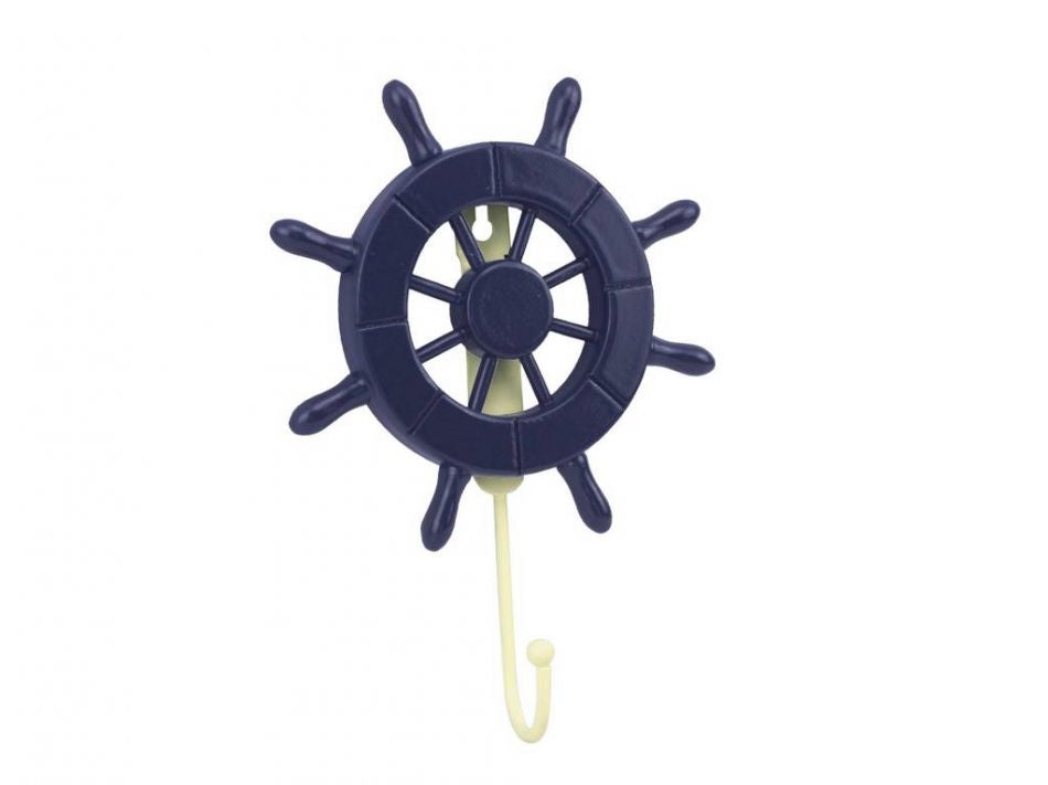 Dark Blue Decorative Ship Wheel with Hook 8""