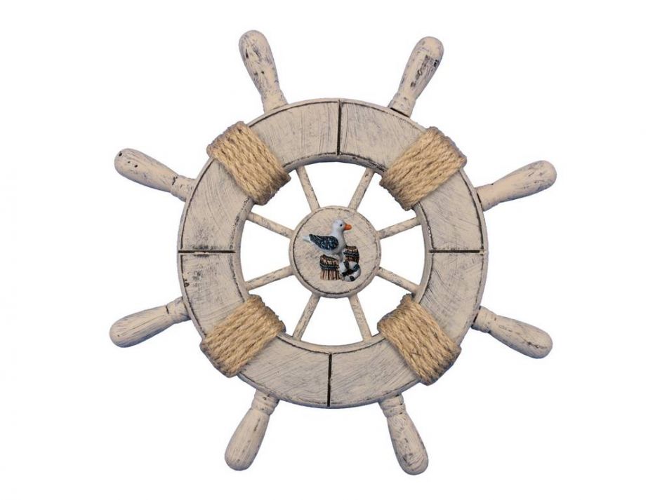 Rustic Decorative Ship Wheel With Seagull 9""