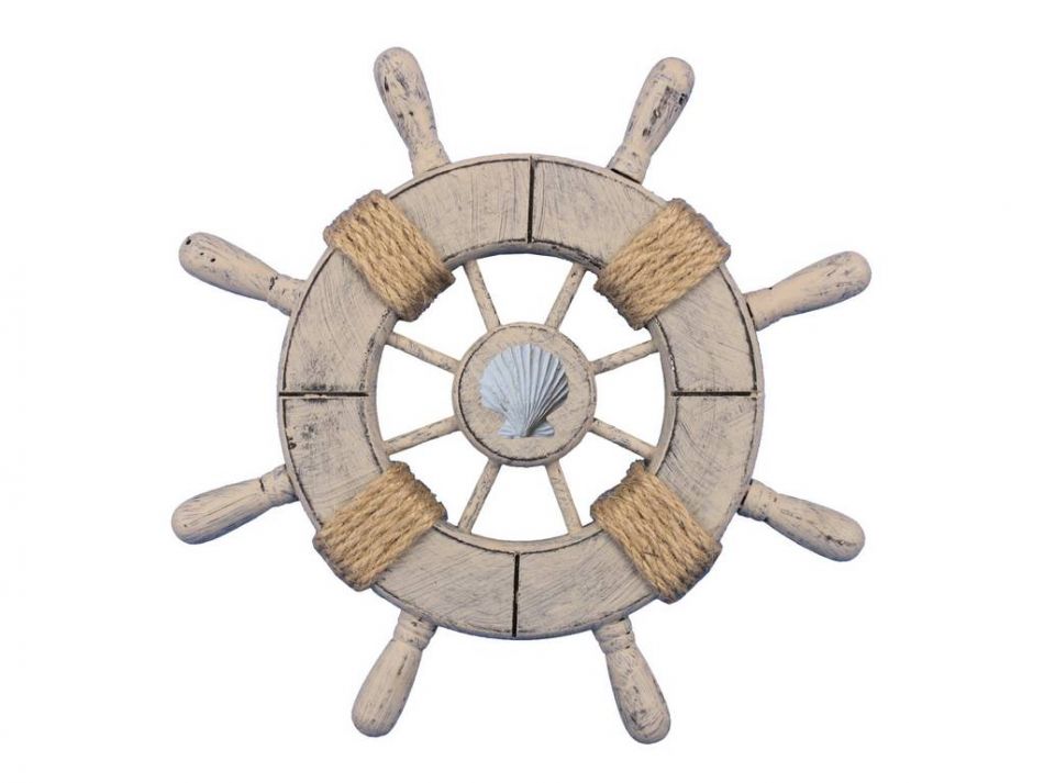 Rustic Decorative Ship Wheel With Seashell 9""