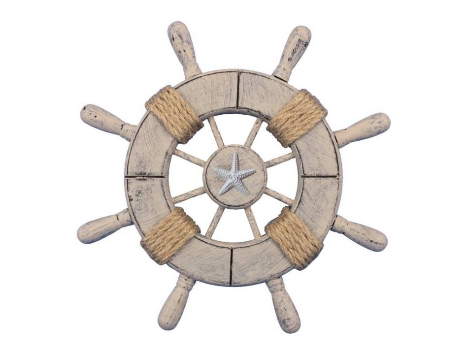 Rustic Decorative Ship Wheel With Starfish 9""