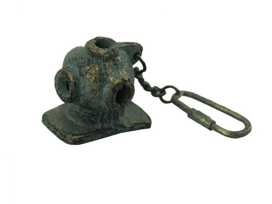 Antique Bronze Cast Iron Diver Helmet Key Chain 5""