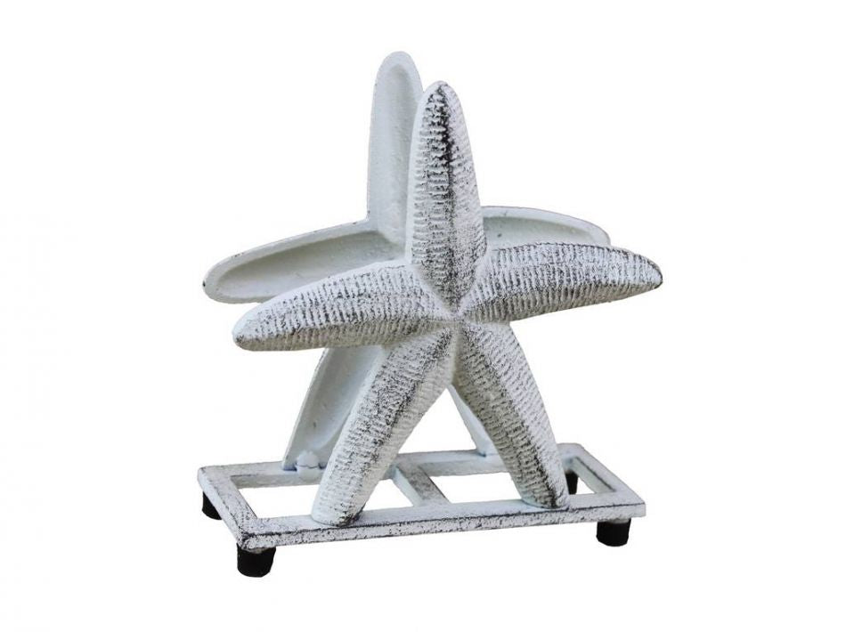 Rustic Whitewashed Cast Iron Starfish Napkin Holder 6""