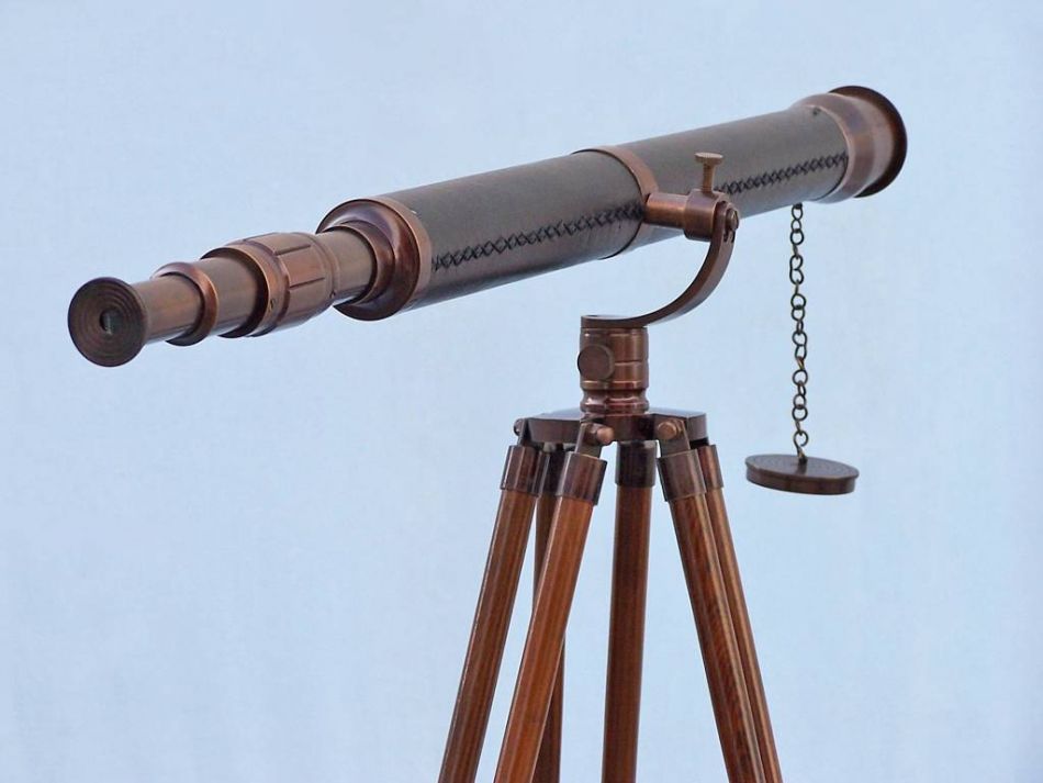 Floor Standing Antique Copper With Leather Galileo Telescope 65""