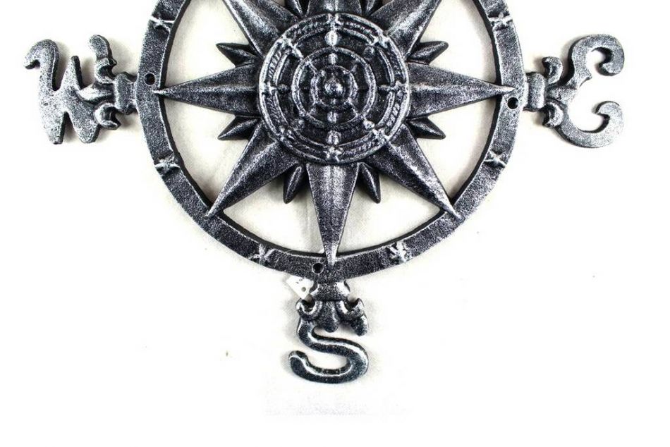 Antique Silver Cast Iron Large Decorative Rose Compass 19""