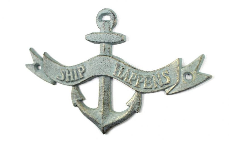 Antique Bronze Cast Iron Ship Happens Anchor Sign 8""