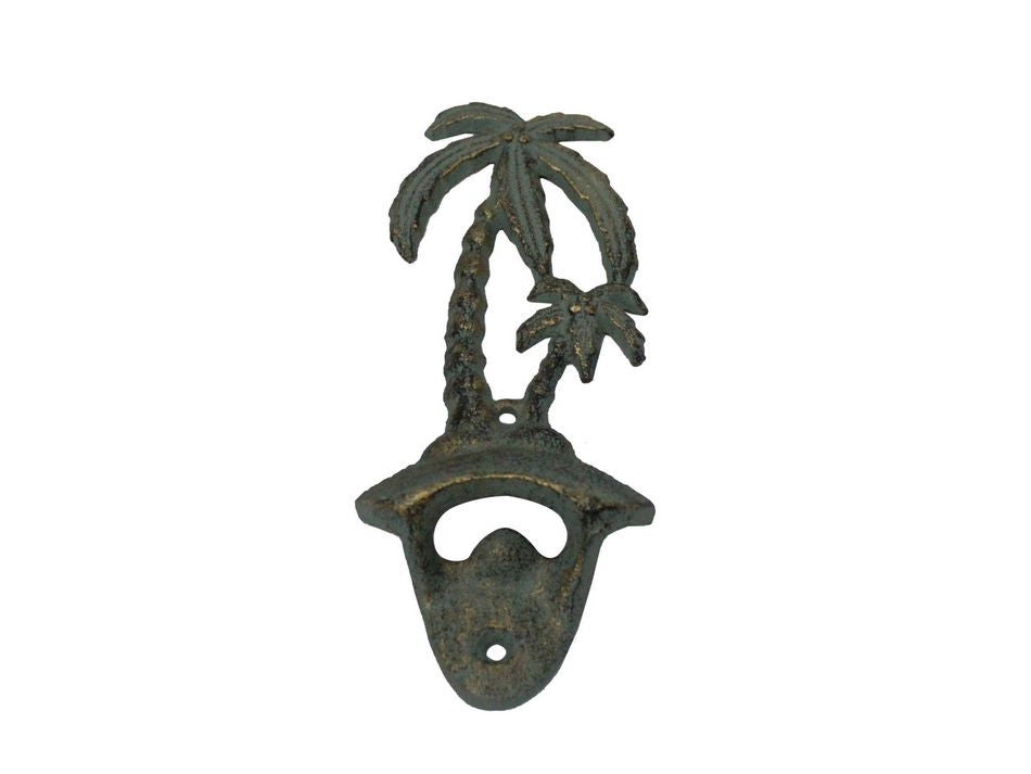 Antique Seaworn Bronze Cast Iron Wall Mounted Palmtree Bottle Opener 6""