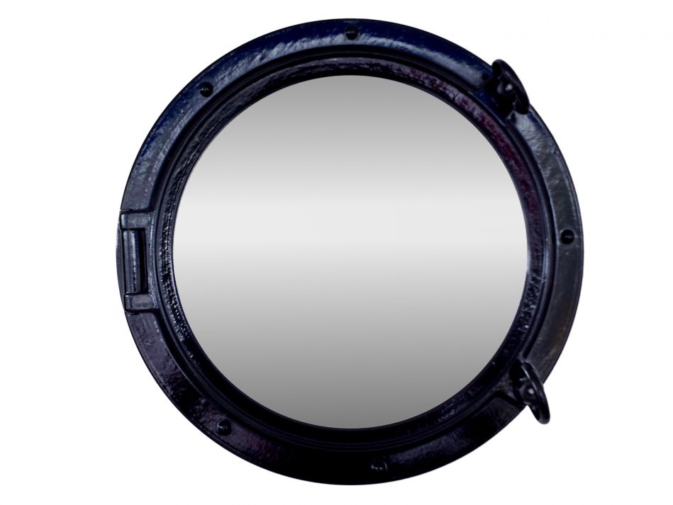 Gloss Black Decorative Ship Porthole Mirror 15""