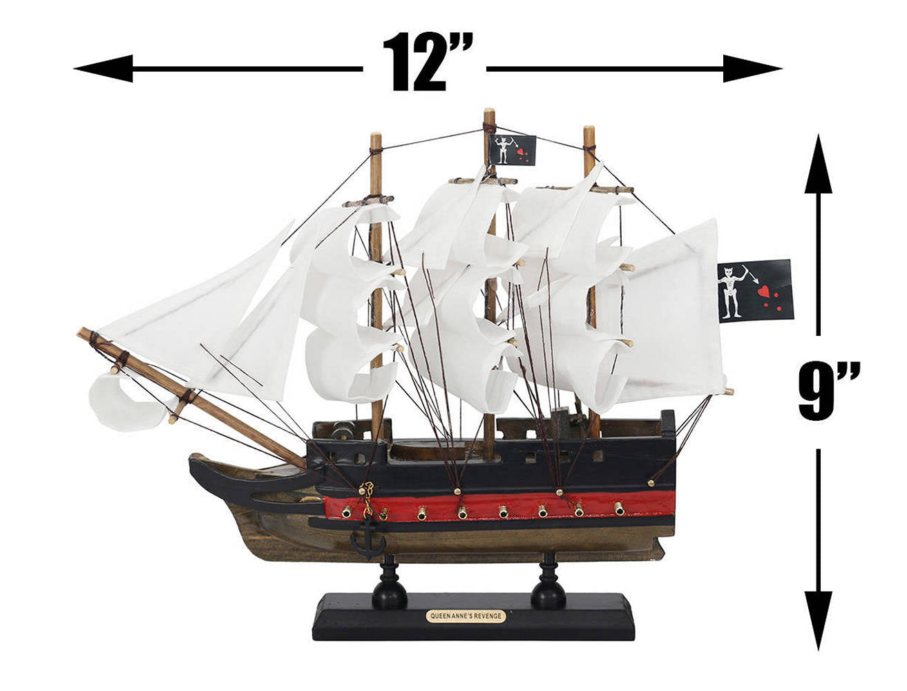Wooden Blackbeards Queen Annes Revenge White Sails Limited Model Pirate Ship 12""