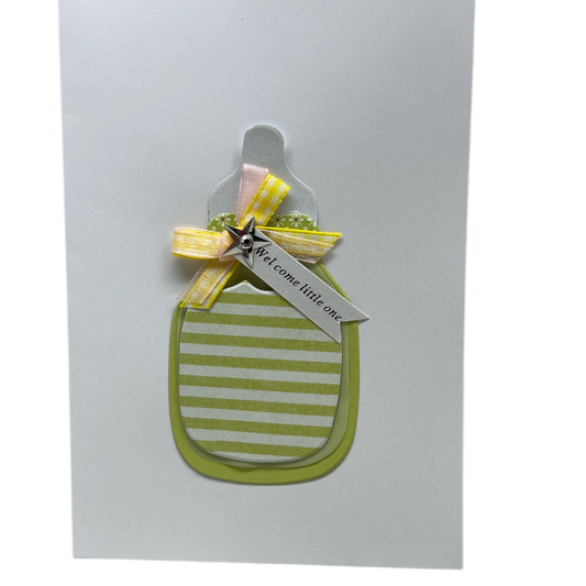 Handmade Embellished Welcome Baby Card - Green Baby Bottle