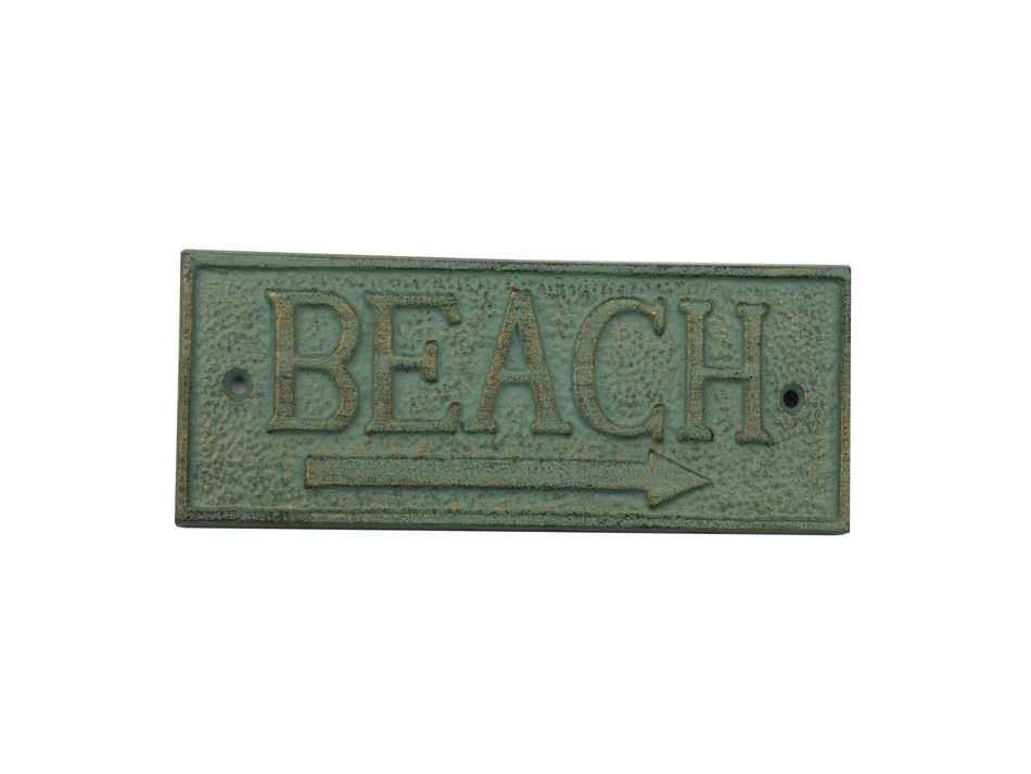 Antique Seaworn Bronze Cast Iron Beach Sign 9""