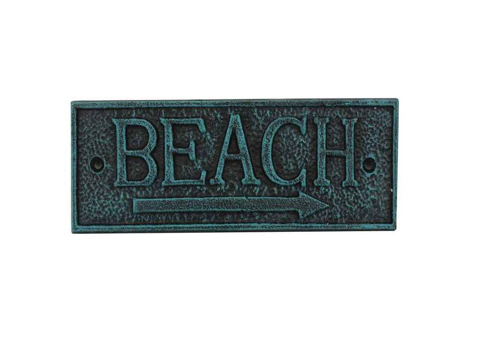 Seaworn Blue Cast Iron Beach Sign 9""
