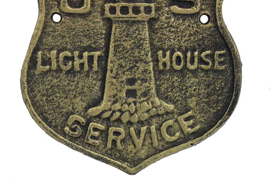 Antique Gold Cast Iron US Lighthouse Service Sign 9""