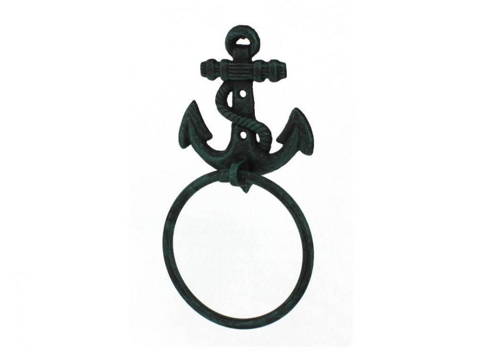 Seaworn Blue Cast Iron Anchor Towel Holder 8.5""