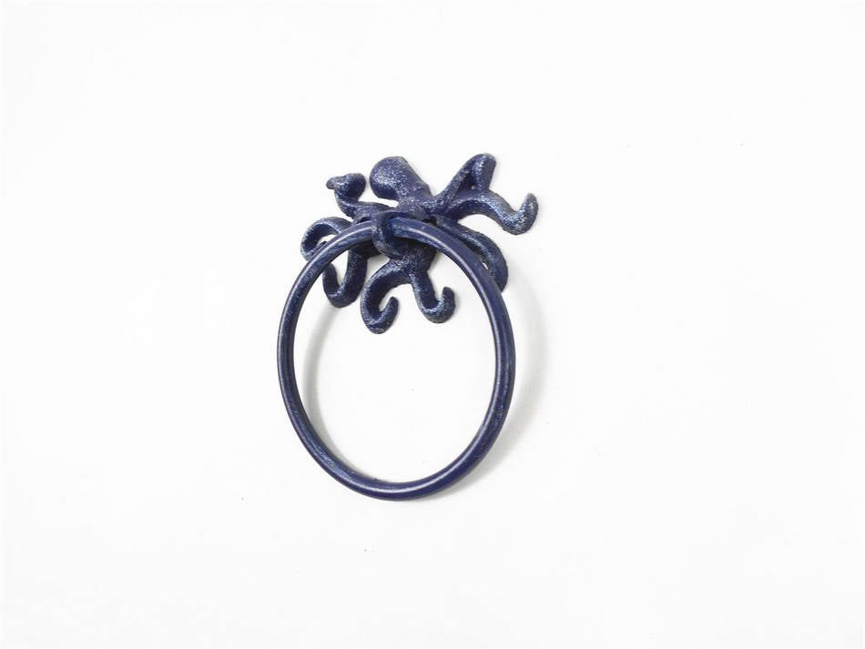 Rustic Dark Blue Cast Iron Octopus Towel Holder 6""