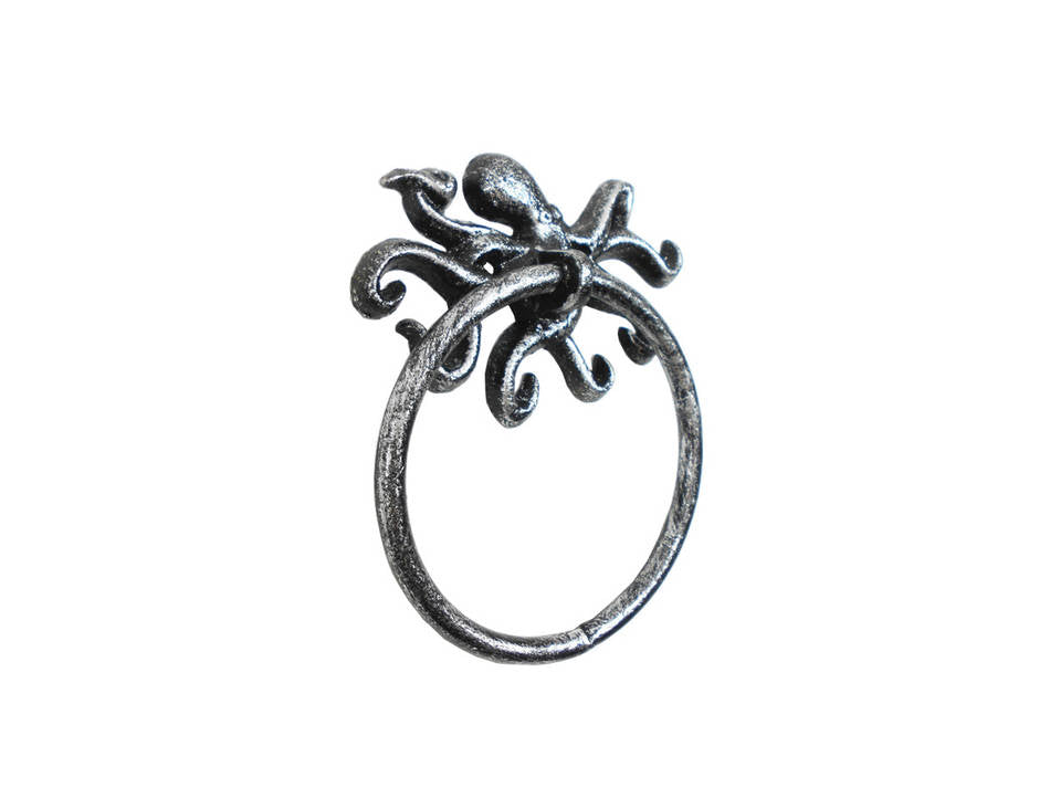 Rustic Silver Cast Iron Octopus Towel Holder 6""