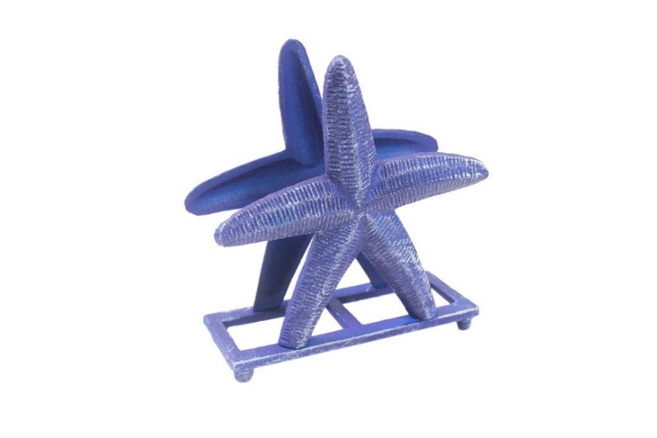 Rustic Dark Blue Cast Iron Starfish Napkin Holder 6""