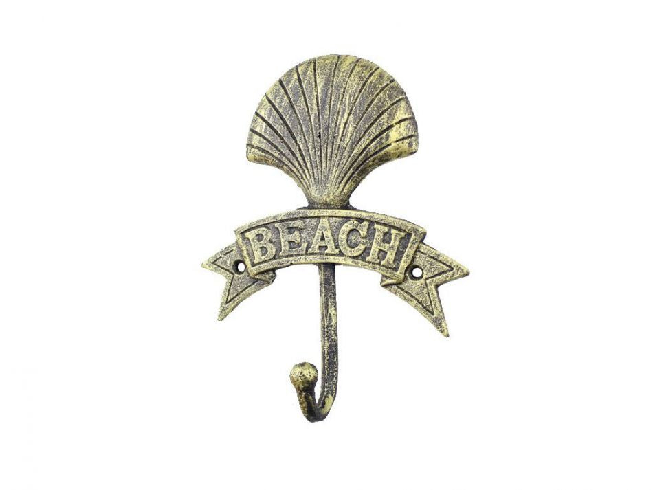 Rustic Gold Cast Iron Seashell Beach Hook 8""
