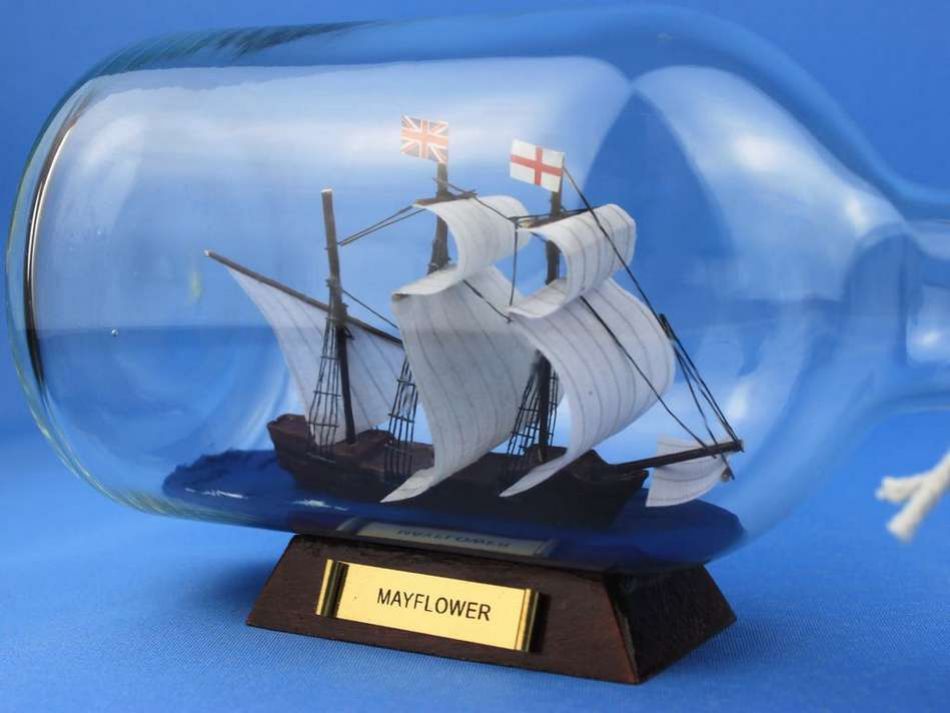 Mayflower Model Ship in a Glass Bottle 9""
