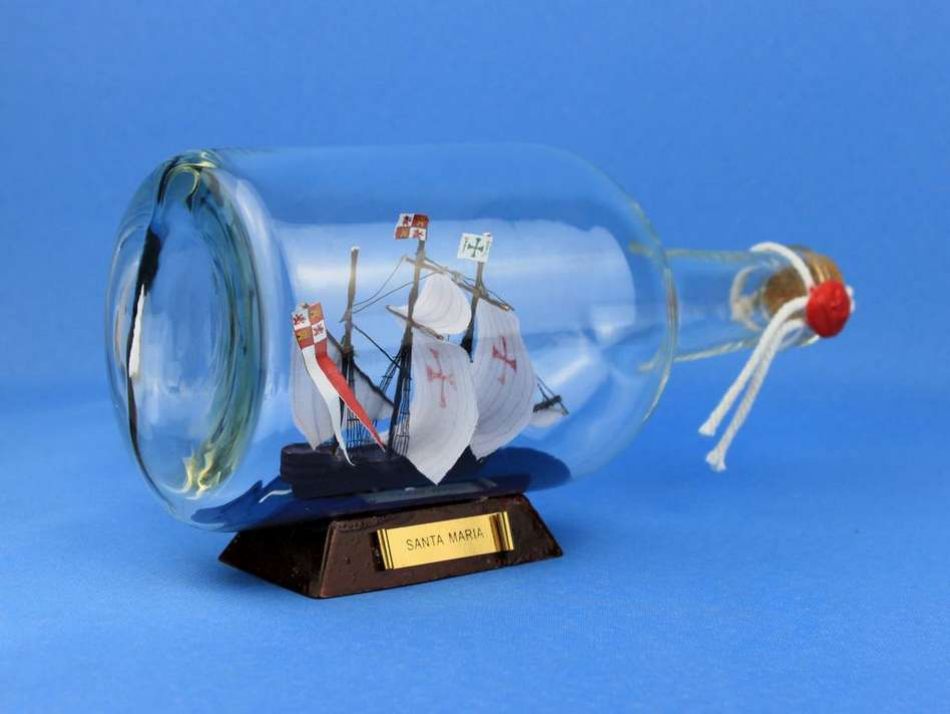 Santa Maria Model Ship in a Glass Bottle 9""