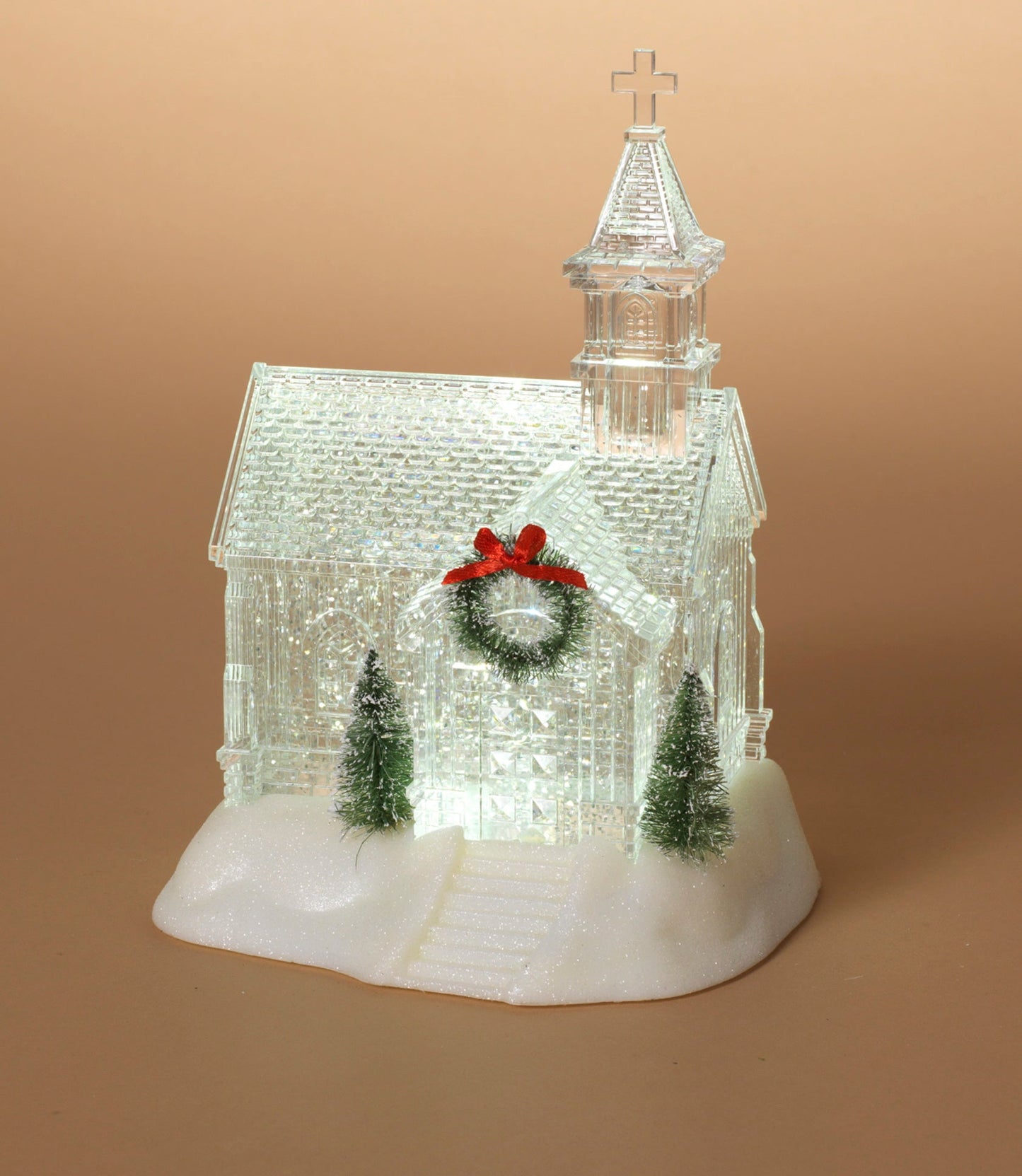 Lighted Church Waterglobe with Spinning Water