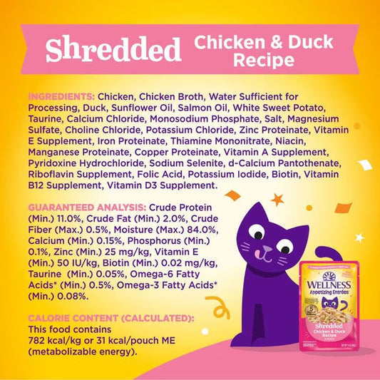 Wellness Appetizing Entrees Shredded Chicken & Duck Cat (1.4oz)