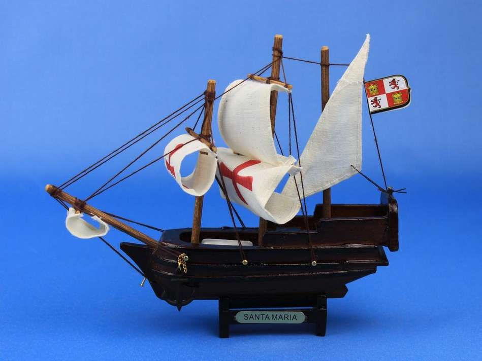 Wooden Santa Maria Tall Model Ship 7""