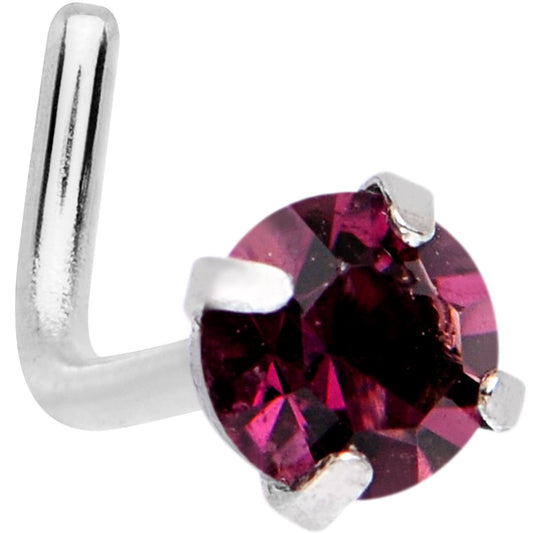 20G 1/4 Purple 3mm CZ Gem Steel L-Shape Nose Ring