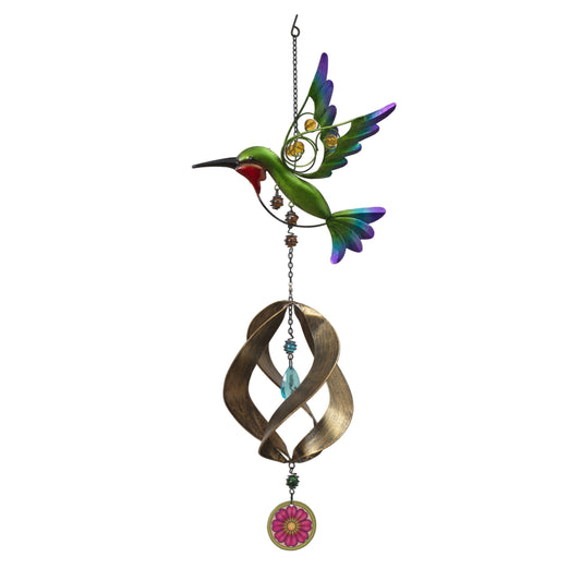 Metal Hanging Garden Friend with Spinner - Hummingbird