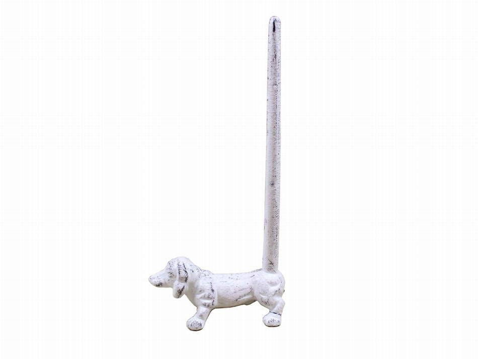 Whitewashed Cast Iron Dog Extra Toilet Paper Stand 12""