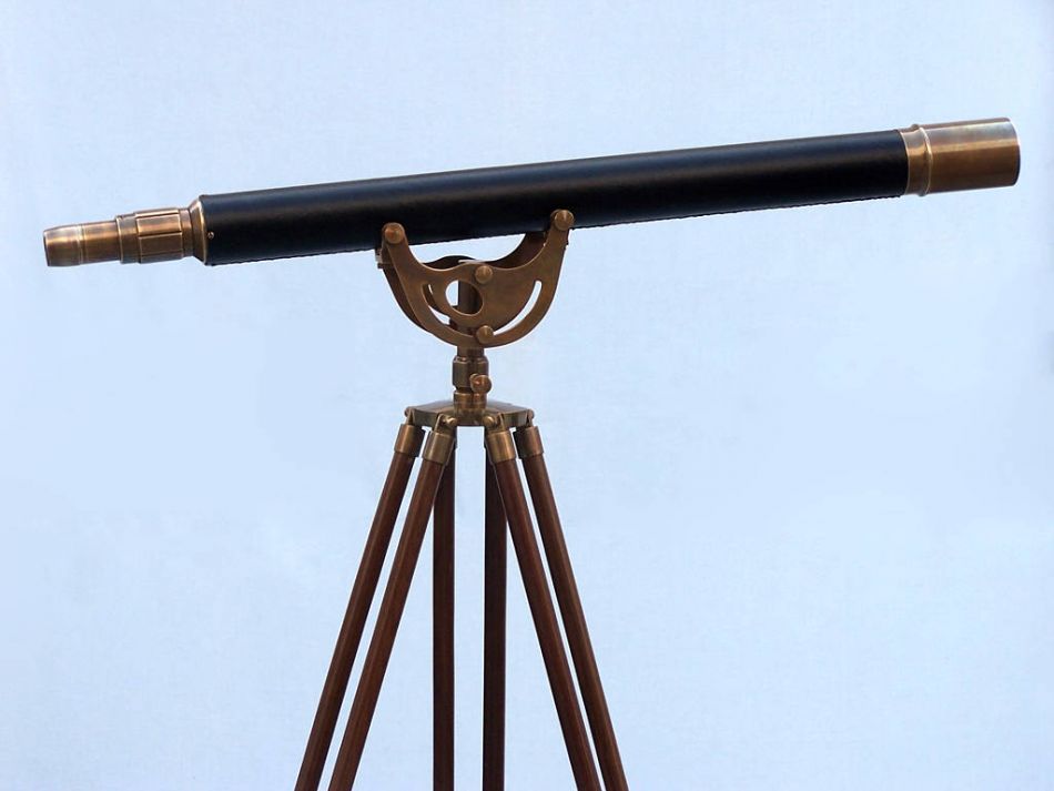 Floor Standing Antique Brass Leather Anchormaster Telescope 65""