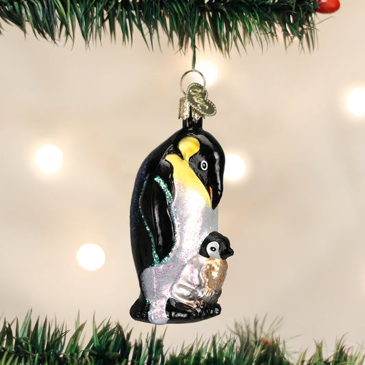 Old World Christmas Emperor Penguin With Chick Ornament