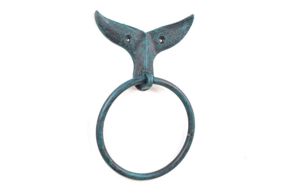 Seaworn Blue Cast Iron Whale Tail Towel Holder 7.5""