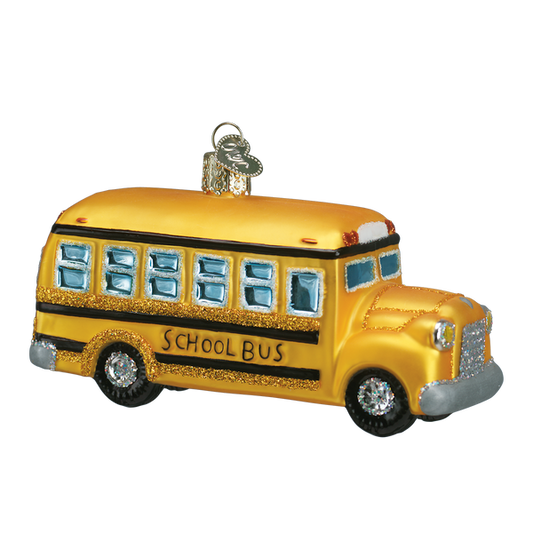 School Bus Glass Ornament