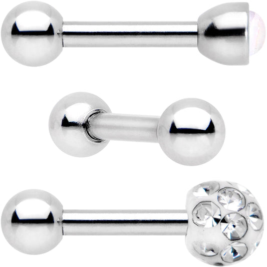 16G 1/4 Clear Gem Inlay Cartilage Tragus Earring 3 Pack Set