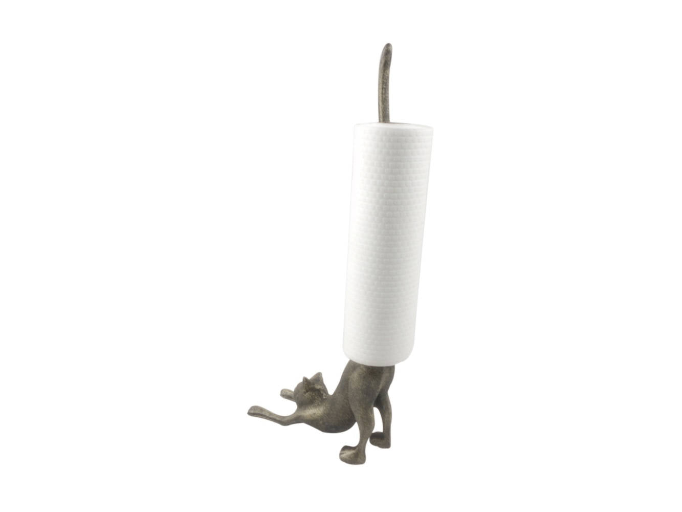 Rustic Gold Cast Iron Yoga Cat Kitchen Paper Towel Holder 19""