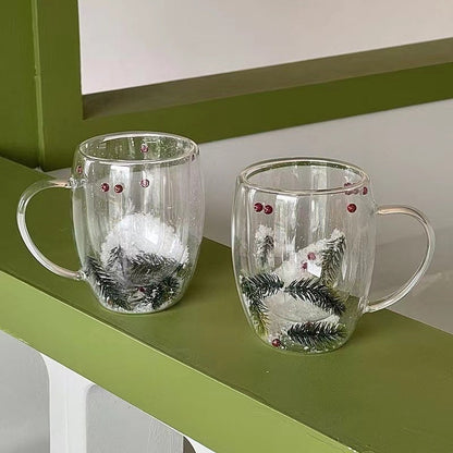 Christmas Snow Pine Branches Heat Resistant Cup Transparent Cup Coffee Cup