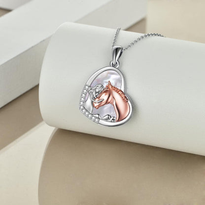 Sterling Silver Heart Pendant Necklace Embracing Horse Design