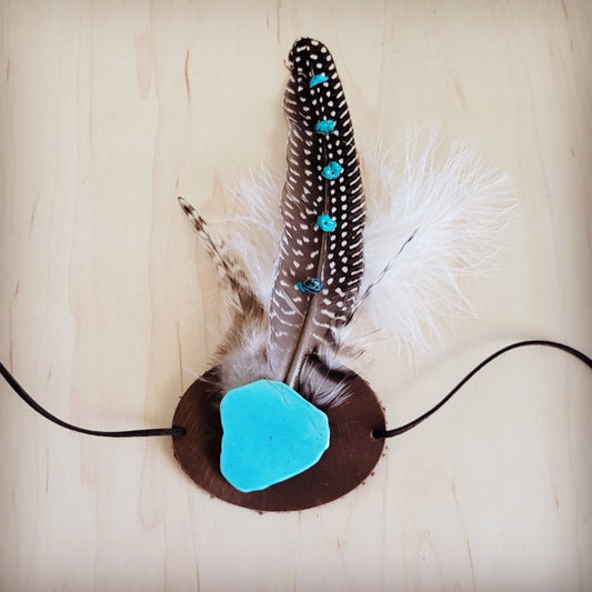 Turquoise Accent Guinea Feather & Leather Hat Band Only 952e