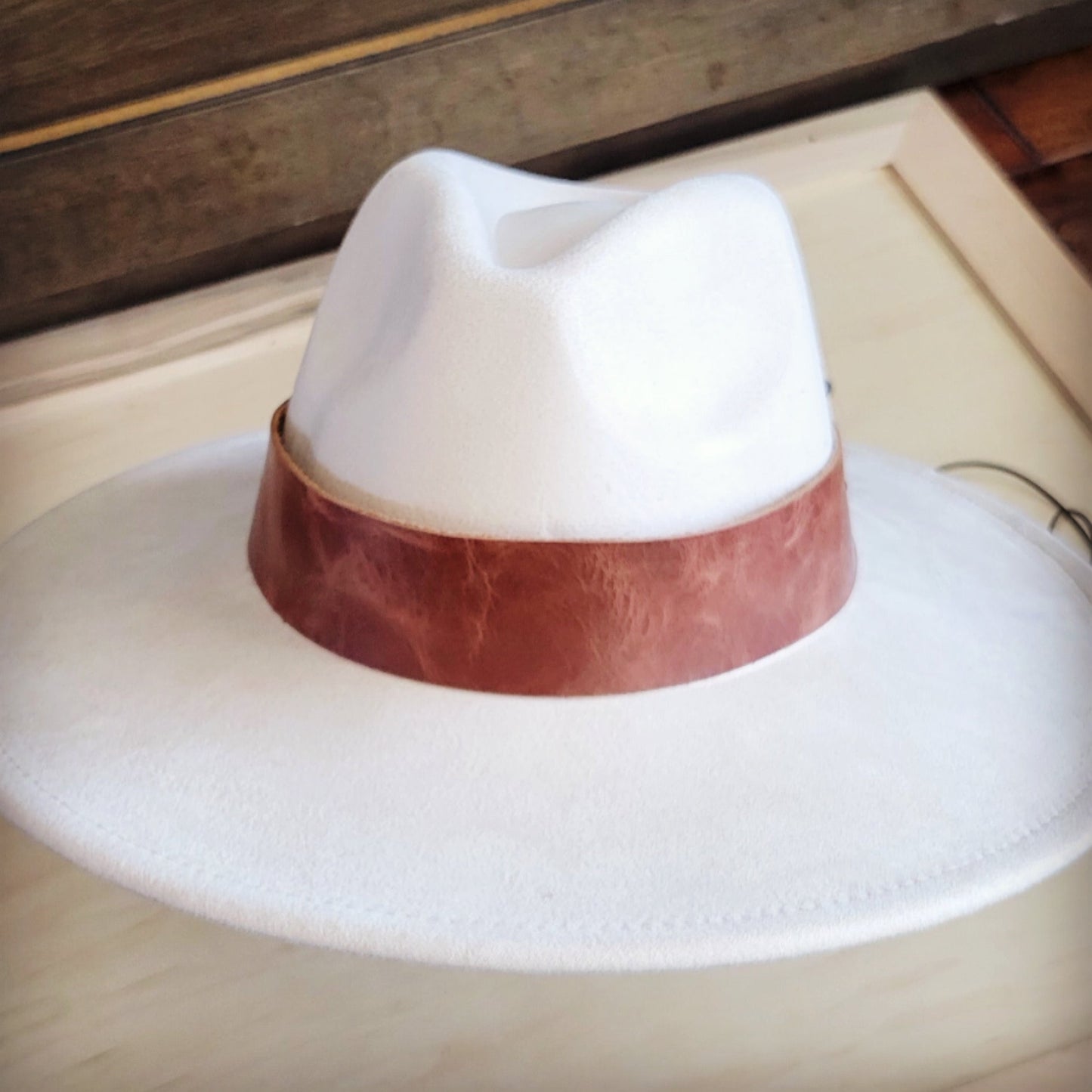 Wide Genuine Leather Cognac Hat Band Only 954L