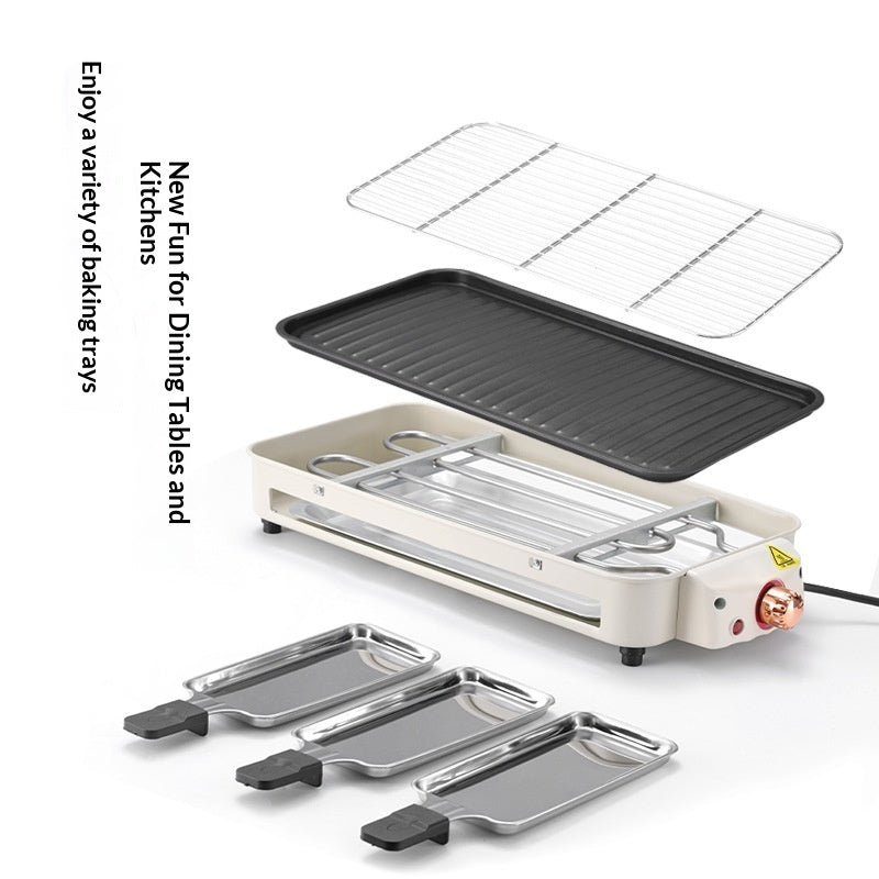 Electric BBQ Grill For Home Use Smoke-Free Multi-Functional, Double-Layered