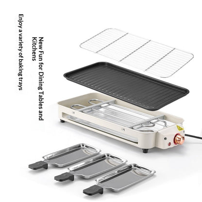 Electric BBQ Grill For Home Use Smoke-Free Multi-Functional, Double-Layered