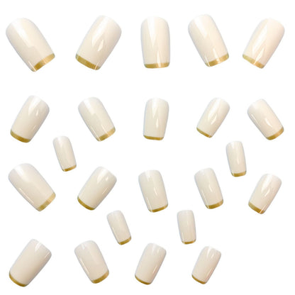 Mid-length European Square Nail Art Patch White French Golden Edge