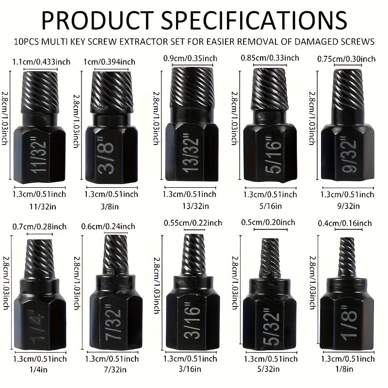 20pcs Industrial Screw Extractor Set: Alloy Steel Damaged Screw Removal Kit, Metal Easy-Out Drill Bits, Broken Bolt Stud Extractor Tools, Multi-Groove Screw Extractor Set, Suitable for Bolt Stud Tubes 1/8"-13/32", Local Wareh