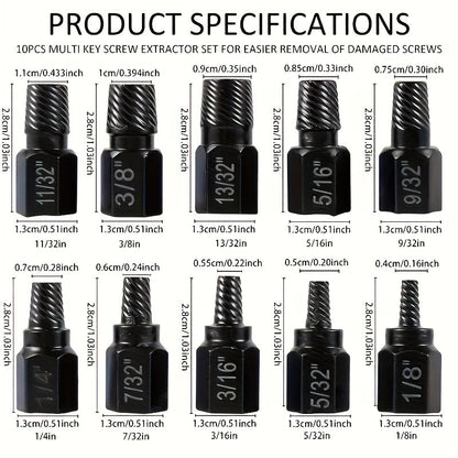 20pcs Industrial Screw Extractor Set: Alloy Steel Damaged Screw Removal Kit, Metal Easy-Out Drill Bits, Broken Bolt Stud Extractor Tools, Multi-Groove Screw Extractor Set, Suitable for Bolt Stud Tubes 1/8"-13/32", Local Wareh