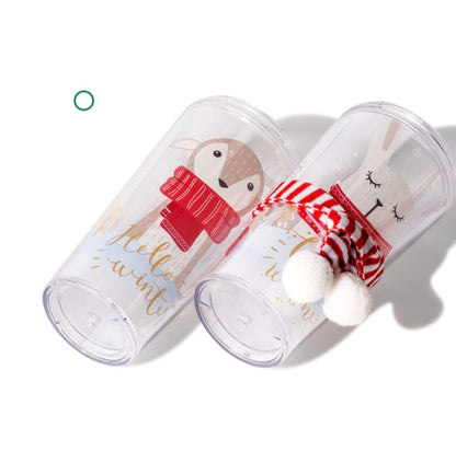 Warm Hand Guard Flat Cover Straw Double Layer Plastic Cup
