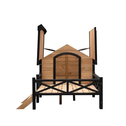 Premium Outdoor Wooden Dog Kennel - Large Cabin Style Pet House with Porch & Weather-Resistant Fir Wood
