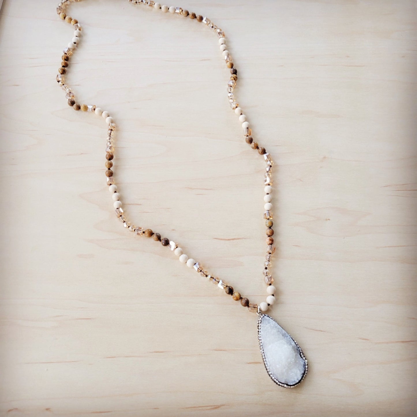 Picture Jasper Beaded Necklace w/ Druzy Pendant 262v